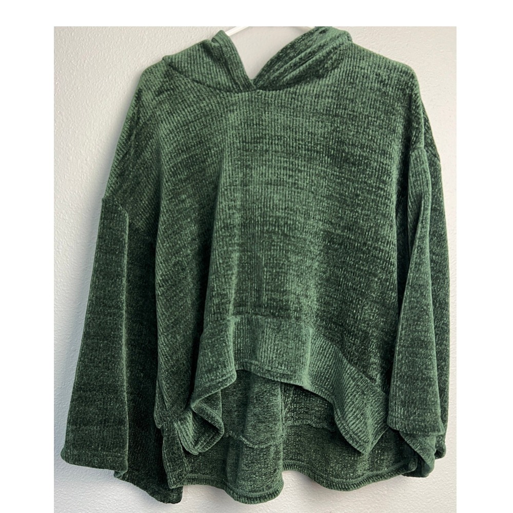 Forest Green Chenille Knit Fairy Oversized Hoodie High-Low Bell Sleeve Pullover